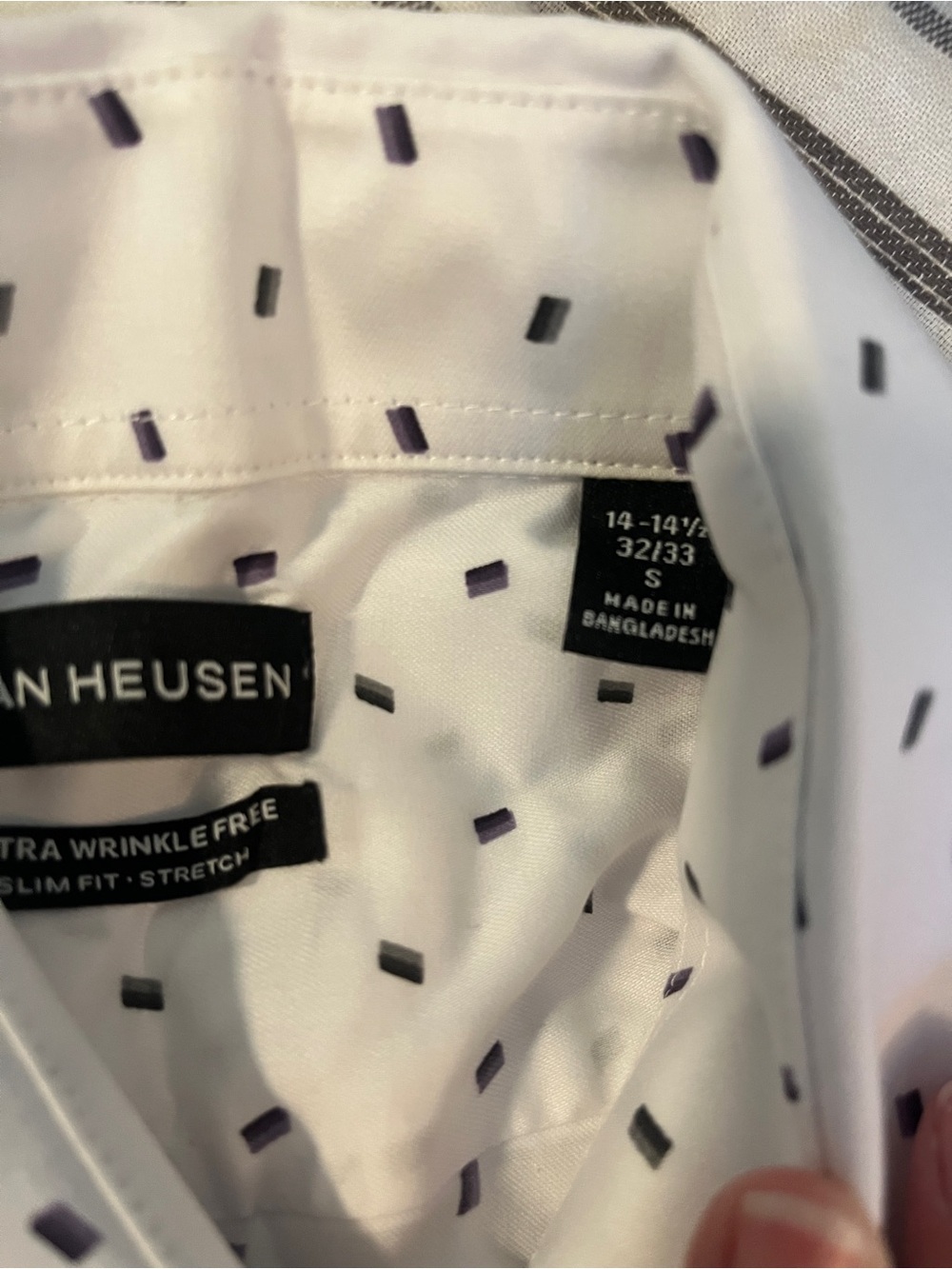Van Heusen White Shirt with Purple & Black Rectangle Print
